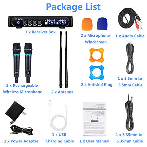 S9 UHF Rechargeable Wireless Microphone System Karaoke Microphone Wireless Mic Cordless Dual with Bluetooth Receiver Box + Volume Control ECHO for Karaoke Singing Speech Meeting Church, 200FT