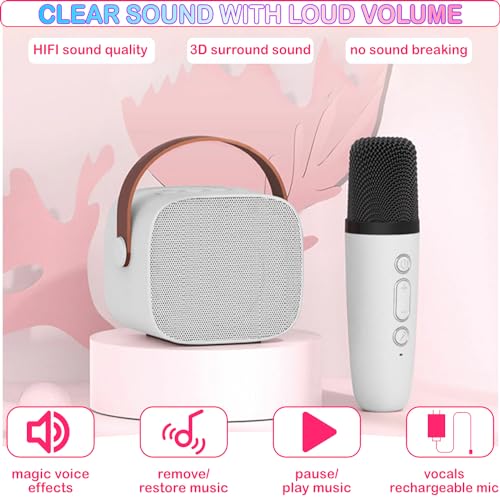 Mini Karaoke Machine for Kids & Adult, 4-12 Years Old Girls Christmas Birthday Gift, Karaoke Toys Gifts for Girls Ages 4, 5, 6, 7, 8, 9, 10, 12 +Year Old Birthday Party White - color: White