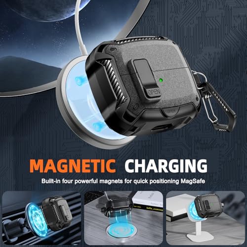 Safety Lock Case for Samsung Galaxy Buds3 FE/Pro/3 (Gray) | Compatible with MagSafe, with Phone Stand& Cleaning kit,Keychain, - color: A-A-A-gray