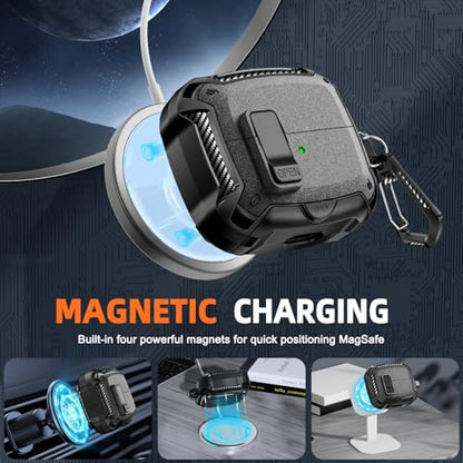 Safety Lock Case for Samsung Galaxy Buds3 FE/Pro/3 (Gray) | Compatible with MagSafe, with Phone Stand& Cleaning kit,Keychain, - color: A-A-A-gray