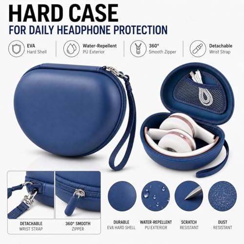 COMECASE Case for Beats Solo 4/Studio Pro Headphones with Mesh Pocket | Water-Resistant Hard Shell, Mesh Pocket for Cables, Travel Storage, Fits Solo 2/3, Solo Pro and Studio3, Slate Blue, Bag Only - color: Blue