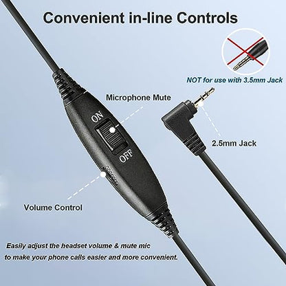 2.5mm Phone Headset with Microphone Noise Cancelling & Volume Controls | Office Telephone Headphone Compatible with Panasonic AT&T VTech RCA Cisco SPA Cordless Landline Phones, Ultra Comfort