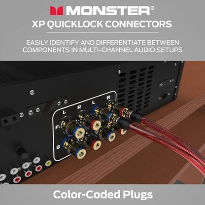 Monster XP QuickLock Banana Plugs for Speaker Wire, Self-Crimping Speaker Wire Connectors, 24K Gold-Plated Audio Connector Plugs, Color-Coded, 2 Pair (4 Plugs)