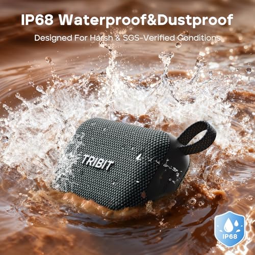 Tribit PocketGo Portable Bluetooth Speaker, 7W, IP68 Waterproof, 20H, Black - color: Black