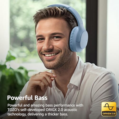 TOZO HA1 70H Over Ear Wireless Headphones Bluetooth 5.4 Foldable Headset | Deep Bass Stereo Sound, 32 Custom EQ Modes, Control Via Button, 78ms Low-Latency, Clear Call, Ideal For Travel Daily Use - color: Blue