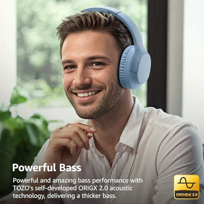 TOZO HA1 70H Over Ear Wireless Headphones Bluetooth 5.4 Foldable Headset | Deep Bass Stereo Sound, 32 Custom EQ Modes, Control Via Button, 78ms Low-Latency, Clear Call, Ideal For Travel Daily Use - color: Blue