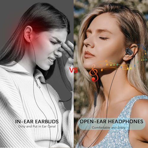 Open Ear Headphone 3.5mm Earbuds for Chormebook Laptop Computer,Over On Ear | Buds for Samsung A15 for Moto G Stylus,3.5 Jack Desktop PC Headset with Mic Adjustable Hook,Travel Airplane Wired Earphones