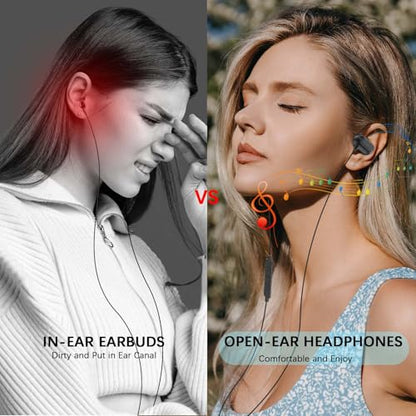 Open Ear Headphone 3.5mm Earbuds for Chormebook Laptop Computer,Over On Ear | Buds for Samsung A15 for Moto G Stylus,3.5 Jack Desktop PC Headset with Mic Adjustable Hook,Travel Airplane Wired Earphones