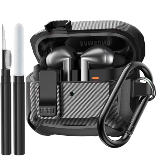 Compatible Samsung Galaxy Buds 3 Pro Case/Bud3 Cover Lock Clip for Men, Military Shell Galaxy Buds Pro 3/ Bud 3 Protective Armor Skin with with Cleaner Kit & Carabiner, Black - color: Black