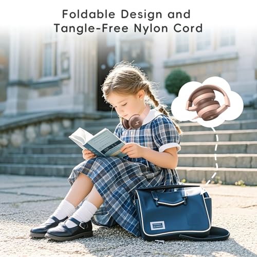 Candy Bila Wired Kids Headphones for School, Over-Ear for Boys Girls | Volume Limiter 85/94dB, HD Stereo Sound, Microphone and Wired Control,Foldable Design, Gradient Brown - color: Gradient Brown
