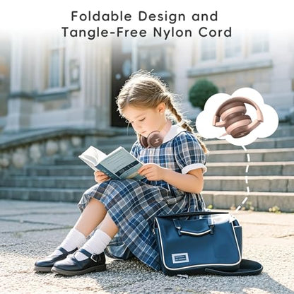 Candy Bila Wired Kids Headphones for School, Over-Ear for Boys Girls | Volume Limiter 85/94dB, HD Stereo Sound, Microphone and Wired Control,Foldable Design, Gradient Brown - color: Gradient Brown