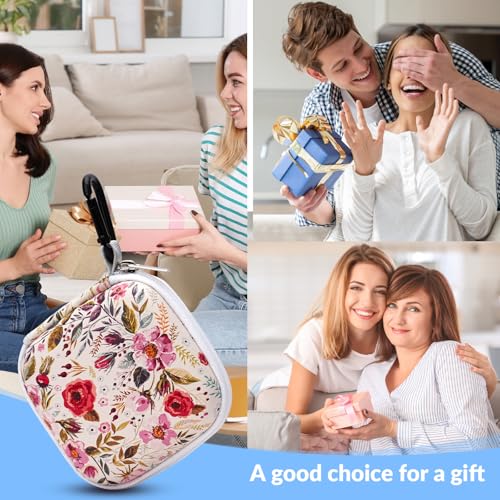 Unique Patterned Portable EVA Earbud Case with Carabiner | Printed Earbud Holder With Sturdy Carabiner, Multi-Use Storage For Earphones, Headphones, SD Cards & Small Electronic Chips - color: Beige flowers