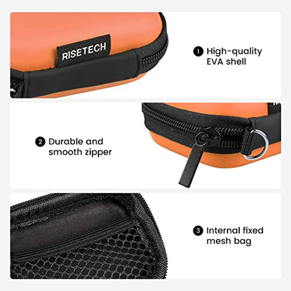 Earbud Case, RISETECH Hard EVA Earphone Travel Case Holder Headphone Small Zipper Pouch Compatible with Flash Drive, SD Cards, USB Charger Cable, AirPods, Sony Wired Earbuds with Keychain -Orange - color: Orange