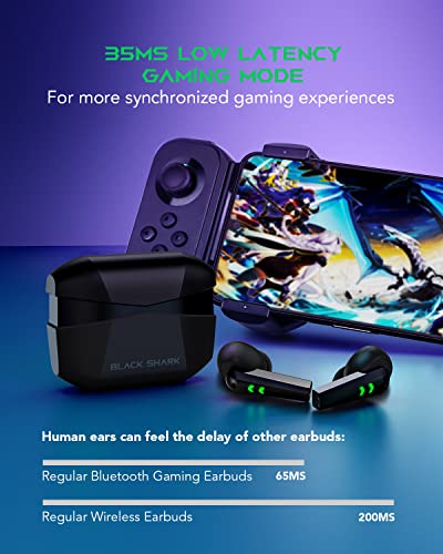 Black Shark Wireless Earbuds with 35ms Ultra-Low Latency, Gaming Bluetooth Earbuds with Premium Sound, Bluetooth 5.2, 10mm Drivers, 4 Hyperclear Mics, IPX5 Waterproof, 20H Play Time, Comfort Fit