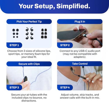 DefenderShield EMF Protection Air Tube Wired Earphones with Foam Tips | EMF Wired Earbuds with Microphone – Built-In Audio Controls & 3 Ear Tip Sizes, USB-C Plug For Gaming/PC/Computer/iPad/Phone - style: USB-C with Foam Tips