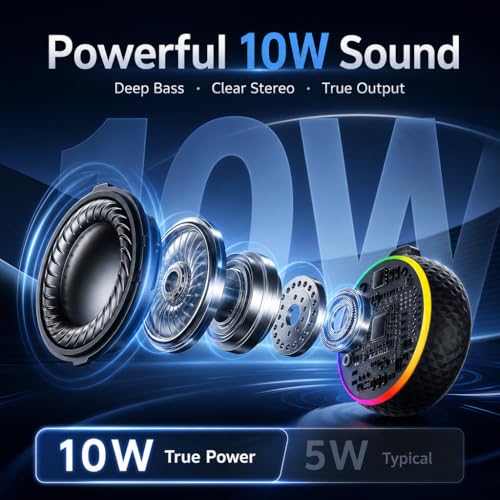 Waterproof Speaker Bluetooth,Portable Magnetic IPX7 Shower Speaker with 360° Surround Sound 10W, Bluetooth 5.3, Mic & LED Light, Hook & Lanyard, 12H Playtime for Bathroom, Outdoor, Beach （black）