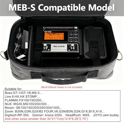 Rockhouse Padded Guitar Pedalboard Carry Case, Music Gear Gig Bag (MEB-S) | Internal 12.6*8.26*2.75'', Fit for BOSS GT-1 Effect Pedals, Accessory Pocket for Cables/Tuners/Power Supply, Musician DJ Gift - size: MEB-S