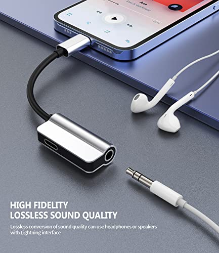 Aux to Lightning Adapter 3.5mm Jack Headphone Splitter 2in1 for iPhone 14 13 12 Pro Max Audio Cable Charger Adaptor Connector for Apple Wired Earphone Converter Dual Accessories for iPad Phone Dongle