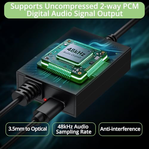 3.5 mm to Optical Audio Cable Analog to Digital Audio Converter with Built-in AUX and Optical Cables, 48KHz PCM, Compact Plug-and-Play Adapter for Laptop, Projector, Computer to Soundbar - color: 3.5mm to Optical Cable