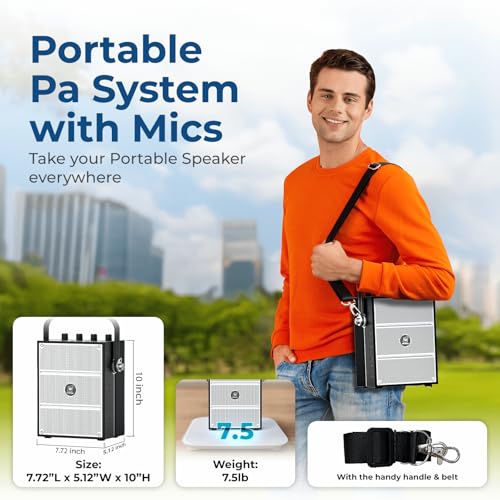 100W Powerful Voice Amplifier with 2 Wireless Microphones S99 | Big Pro Sound Portable Speaker with Microphone, Bluetooth Speaker PA System Karaoke Machine Support BT/USB/TF Card/Aux/Guitar - color: Black