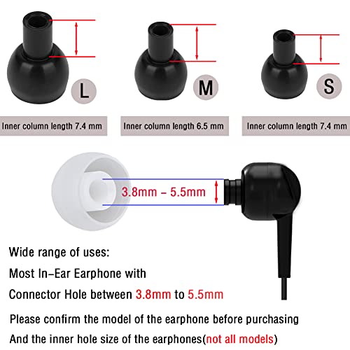 Silicone Ear Tips Replacement Earbud Tips for In-Ear Headphones (Inner Hole 3.8mm-5.5mm) 18 Pairs S M L - color: Transparent white