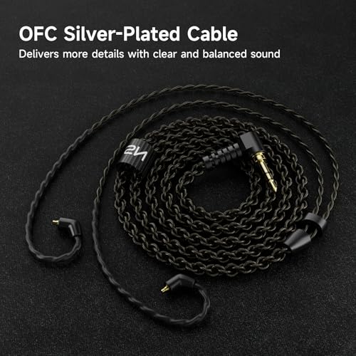 BASN SC100 OFC Silver-Plated Upgrade Headphone Cable, Black | 4N MMCX Replacement Earphone Cable, 3.5mm Audio Jack for Musician Audiophile - color: black, size: without mic