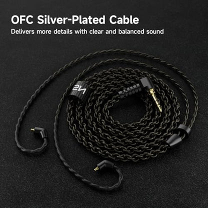 BASN SC100 OFC Silver-Plated Upgrade Headphone Cable, Black | 4N MMCX Replacement Earphone Cable, 3.5mm Audio Jack for Musician Audiophile - color: black, size: without mic