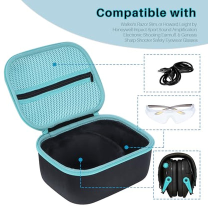 Storage Case Compatible with Walker's Razor Slim Shooting Hearing Protection Electronic Earmuffs - color: Black + Light Blue