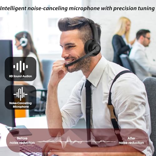 USB Headset with Microphone for PC/Laptop, Wired Headphones with Noise Cancelling Mic, USB C & USB A, All-day Comfort, Lightweight Computer Headset for Home Office, Call Center, School, Remote Work