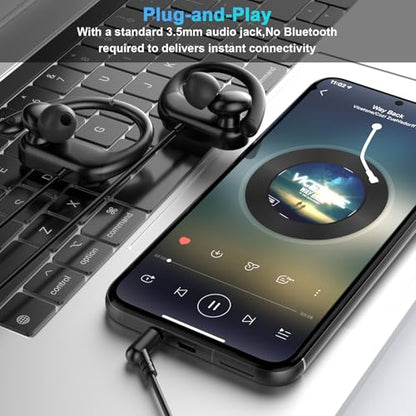 Wired Over Ear Headphones 3.5mm Earbuds for Chormebook Laptop Phone | Over Ear Earbuds Running Wired Earphones,with Ear Hooks Loop Microphone for Samsung A25 A15 A14/Mp3/Kindle Fire Tablet Office