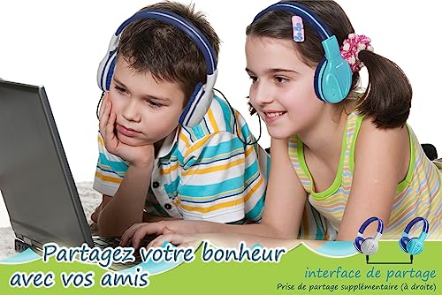 SIMOLIO Kids Bluetooth Headphones Boys with Microphone, 75dB/85dB/94dB Volume Limited Kids Headphones Wireless, Adjustable Foldable Over-Ear Headset for Children School Travel Tablet Airplane Grey | Wired Cord & Share Port, Over-Ear, Eva Case, Wireless He