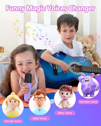 Mini Karaoke Machine with 2 Wireless Microphones Kids Toys | Portable Bluetooth Speaker for Kids Adults Toddler, Christmas Girls Toys for 4 5 6 7 8 9 10 12 Year Old Birthday Gift Ideas - color: Purple