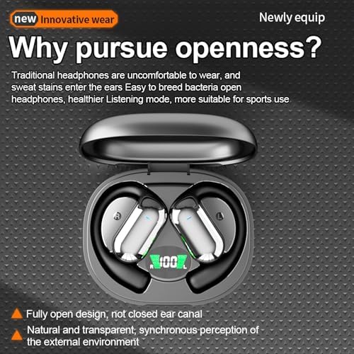 Open-Ear Wireless Headphones Bluetooth Earbuds LED Power Display Charging Case Ear Buds Earhook Over-Ear Earphones for Workout Sports TV Phone Laptop (Black) - color: #01Black