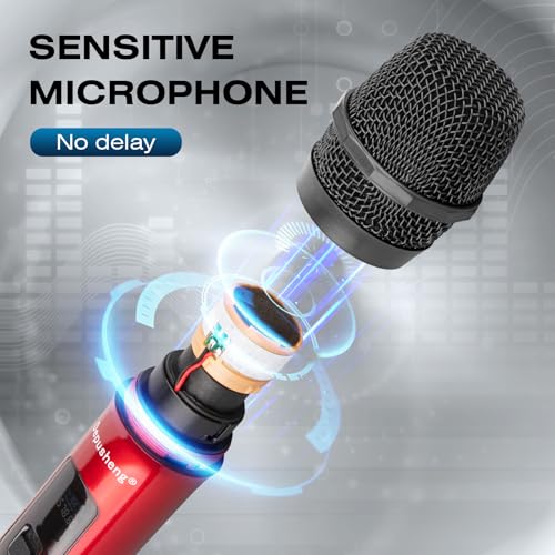 Depusheng Wireless Microphone, Professional 4 Channels Karaoke Handheld System for Home Karaoke, Meeting, Party, Church, DJ, Wedding, Home KTV Set