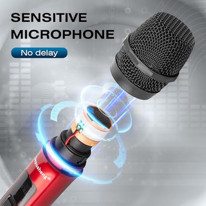 Depusheng Wireless Microphone, Professional 4 Channels Karaoke Handheld System for Home Karaoke, Meeting, Party, Church, DJ, Wedding, Home KTV Set