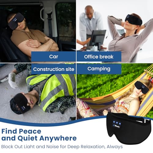 3D Sleep Mask with Bluetooth Headphones, Sleeping Headphones for Side Sleepers, Wireless Music Eye Mask with Ultra-Thin Stereo Speakers for Men, Women