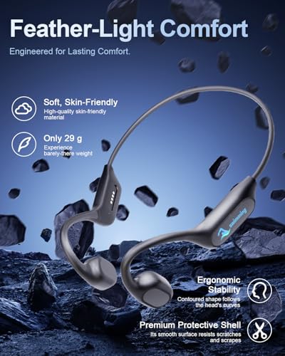 Swimming Headphones Bone Conduction Bluetooth 6.0 IPX8 Waterproof 32G MP3 | Open-ear comfort,clear audio in water,phone-free playlists,secure fit with caps and goggles,stable above-water pairing - color: Black