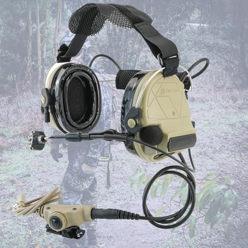 HEARFALCOM Tactical Headset C5 PRO Headphones with Mic Noise Cancelling for kenwoo Two-Way Radio for Airsoft CS Gaming - color: Sandy