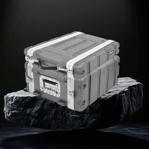 4U ABS Rack Case Shallow 12" Depth, 19" Rackmount Flight Road Travel Case, Waterproof Protective Hard Case with Customized Foam, Wireless Mic System Storage/Amp/Effect/DJ Mixer - color: ABS Rack Case Black&White, size: 4U 12" Deep