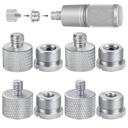 Mic Stand Adapter Set - 8 Piece Metal Tripod Adapter Kit - 5/8 Female to 3/8 Male & 1/4 Female to 5/8 Male - ADP02A Silver - color: 10 ADAPTER