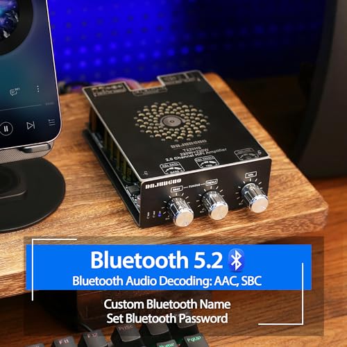 440W Audio Amplifier Board with Treble and Bass Control, TPA3251 Chips, DC 12-36V, Bluetooth 5.2 and AUX Inputs, 2.0 Channel Stereo AMP Board for DIY Wireless Speakers - color: Black2 T220HS