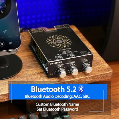 440W Audio Amplifier Board with Treble and Bass Control, TPA3251 Chips, DC 12-36V, Bluetooth 5.2 and AUX Inputs, 2.0 Channel Stereo AMP Board for DIY Wireless Speakers - color: Black2 T220HS