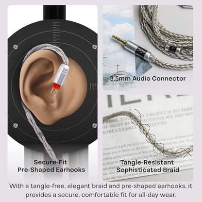 Tripowin Zonie 2M 16-Core SPC IEM Replacement Cable with 3.5mm Jack | PVC Jacket, Tangle-Free Braid, Ergonomic Earhooks for Audiophiles, HiFi Extension Cord for Wired Earbuds (2Pin) - style: 2Pin