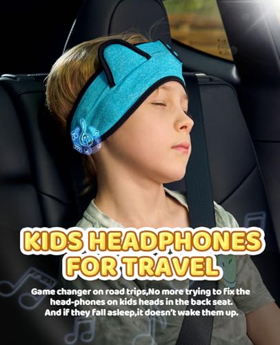KIDSBAND Kids Headphones, Toddler/Baby Bluetooth Headband, Wireless Sleep Headphones for Kids with Wired Playback 3.5 MM Jack for Teens/Boys/Girls/School/Kindle/Airplane Travel/Plane/Tablet - color: LightBlue
