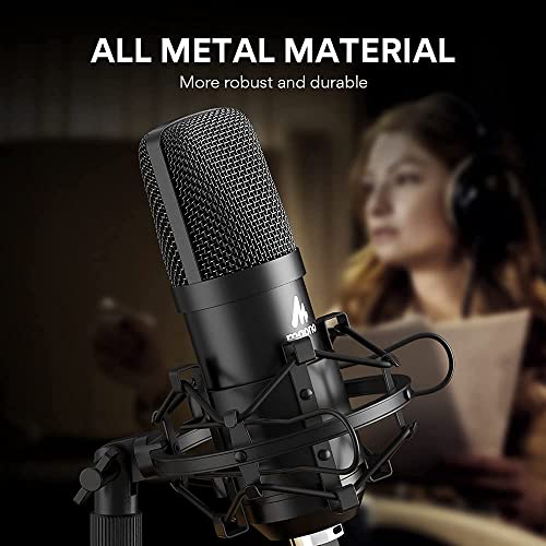 MAONO AU-A04T USB Microphone with AU-MH601 Studio Monitor Headphones Bundle Streaming Podcasting Pack Plug and Play for Computer, YouTube, Music