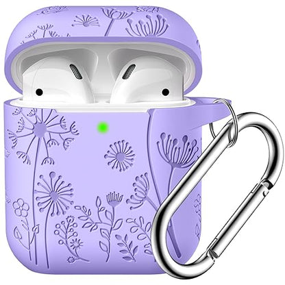 Lerobo for AirPod Case 2nd/1st Generation with Keychain | Flower Engraved Silicone Protective Cover for AirPods 2 Case, Wireless Charging, Shockproof, One-piece Design, Bluish Violet - color: Bluish Violet
