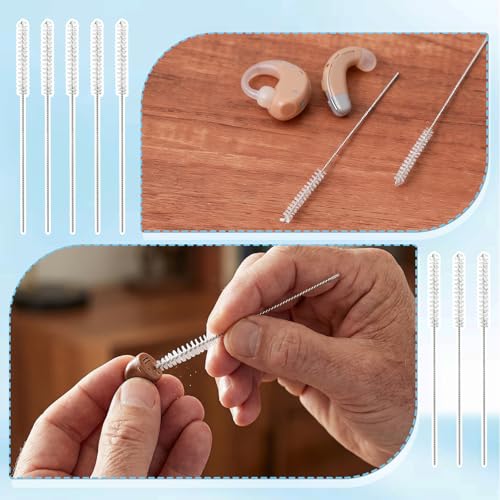 Grevosea 10 Pcs Hearing Aid Cleaning Tools, Hearing Aid Cleaning Brush Accessories and Supplies Tube Cleaning Brush for Earbuds Headphones Small Holes Cleaner