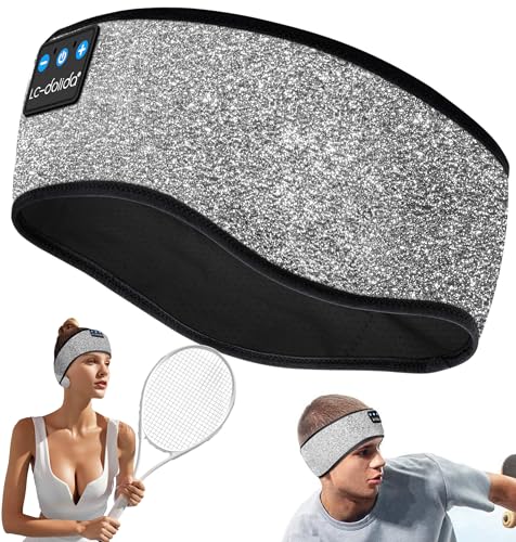 LC-dolida Sleep Headphones Wireless Bluetooth Headband Headphones for Sleeping Music Band Cozy Sleep Mask with Thin HD Stereo Speakers Perfect for Side Sleepers(Sliver) - color: Sliver