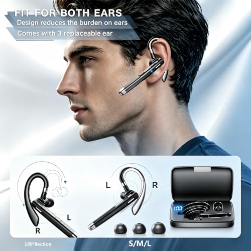Hsility Bluetoth Headset with Mic for Office 270 Degree Rotatble Wireless Earbuds for Truck Driver - color: Black
