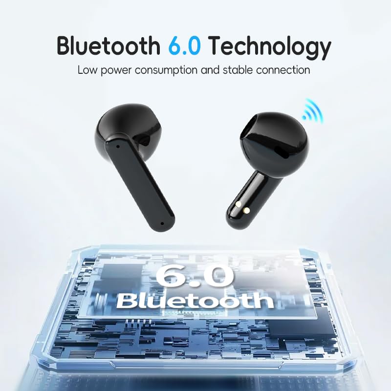 Wireless Earbuds，Mini Headphones，Bluetooth 6.0， ENC Noise Cancelling Ear Buds，30H Battery Life with Wireless Charging Case，Sports, Running, Fitness，Bass Stereo，for Phone，Pad Tablet Laptop，Black - color: Black